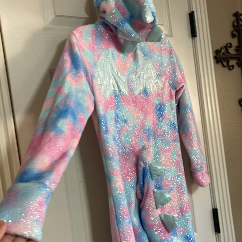 Justice size 10 One Piece Hooded Tie Dye Magical Dragon Wings Pastel